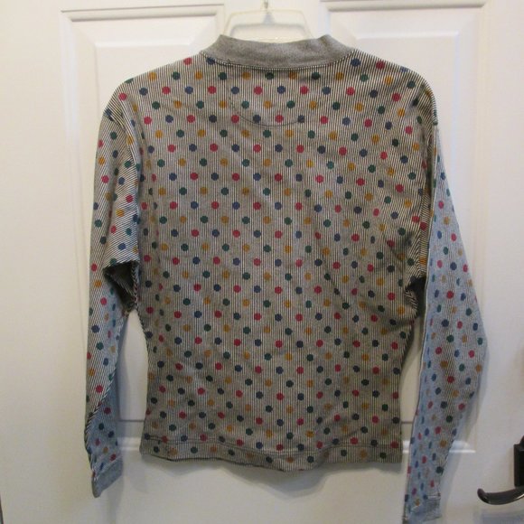 Vtg ESPRIT gray POLKA DOTS long sleeves shirt M - Picture 9 of 15